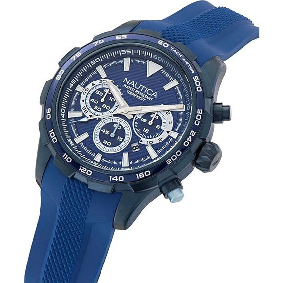 Nautica Chrono Blue Silicone Strap Watch 46mm Stainless steel NAPNSF305 NST